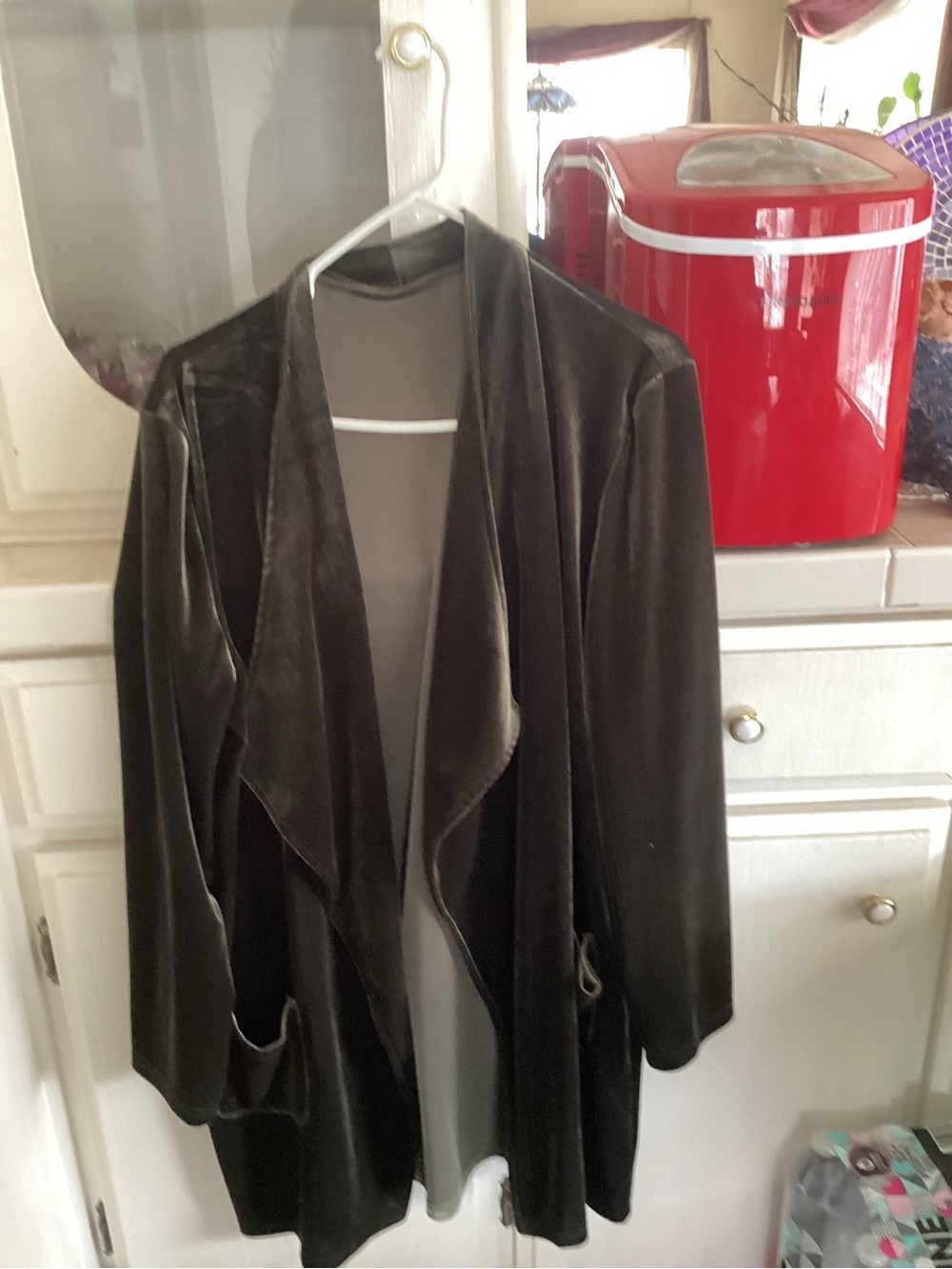 Green Velvet Drape-Front Jacket